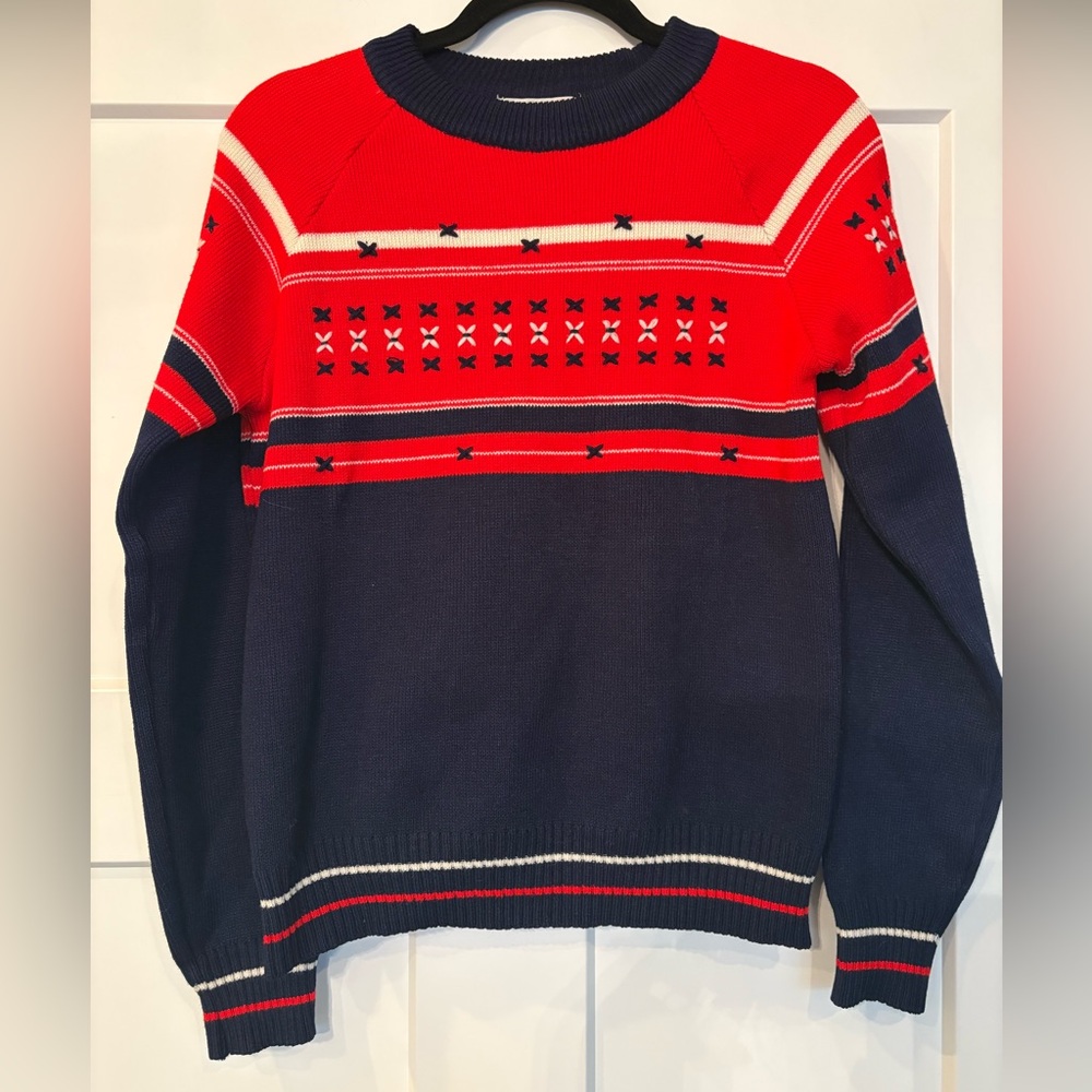 Vtg 70s Nodic Ski Sweater Veneto by Seaton Acrylic Red White Blue